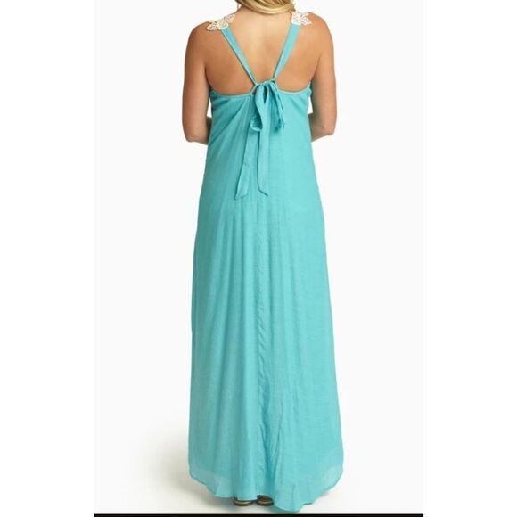 Pink Blush Crochet Detail Aqua Sleeveless Maxi Dress - Picture 6 of 14